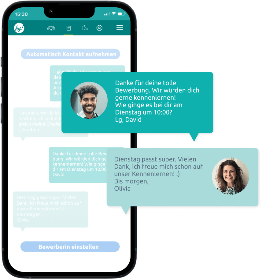 Chat-Konversation in der hokify Mobile-App